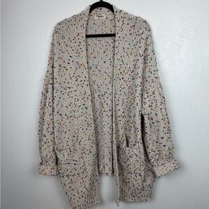 Speckled Cream Open-Front Cardigan with Patch Pockets